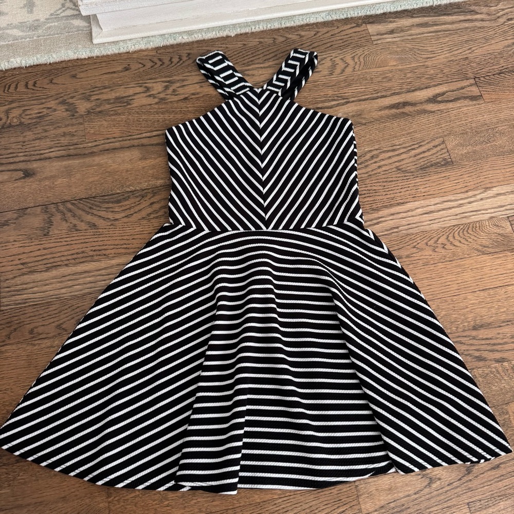 Girls' Black and White Striped Fit & Flare Dress